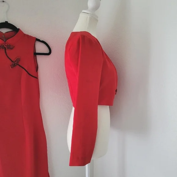 Vintage 90s Y2K Handmade Cheongsam Dress And Cropped Jacket Asian Style XS - Picture 7 of 14